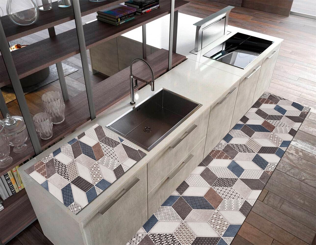 Tappeto Cucina Pvc Antimacchia 51x270 cm Design Patchwork 3D Passatoia Antiscivolo Antisfilo Lavabile