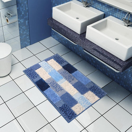 Tappeto Bagno 60x120 cm Moderno Soffice Antiscivolo Assorbente Doccia Blu