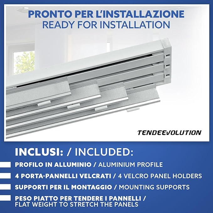 Bastone per Tende A Pannello a Corda Apertura a SX Binario a 4 vie con portapannelli da 65CM Attacco Soffitto Lung 240CM