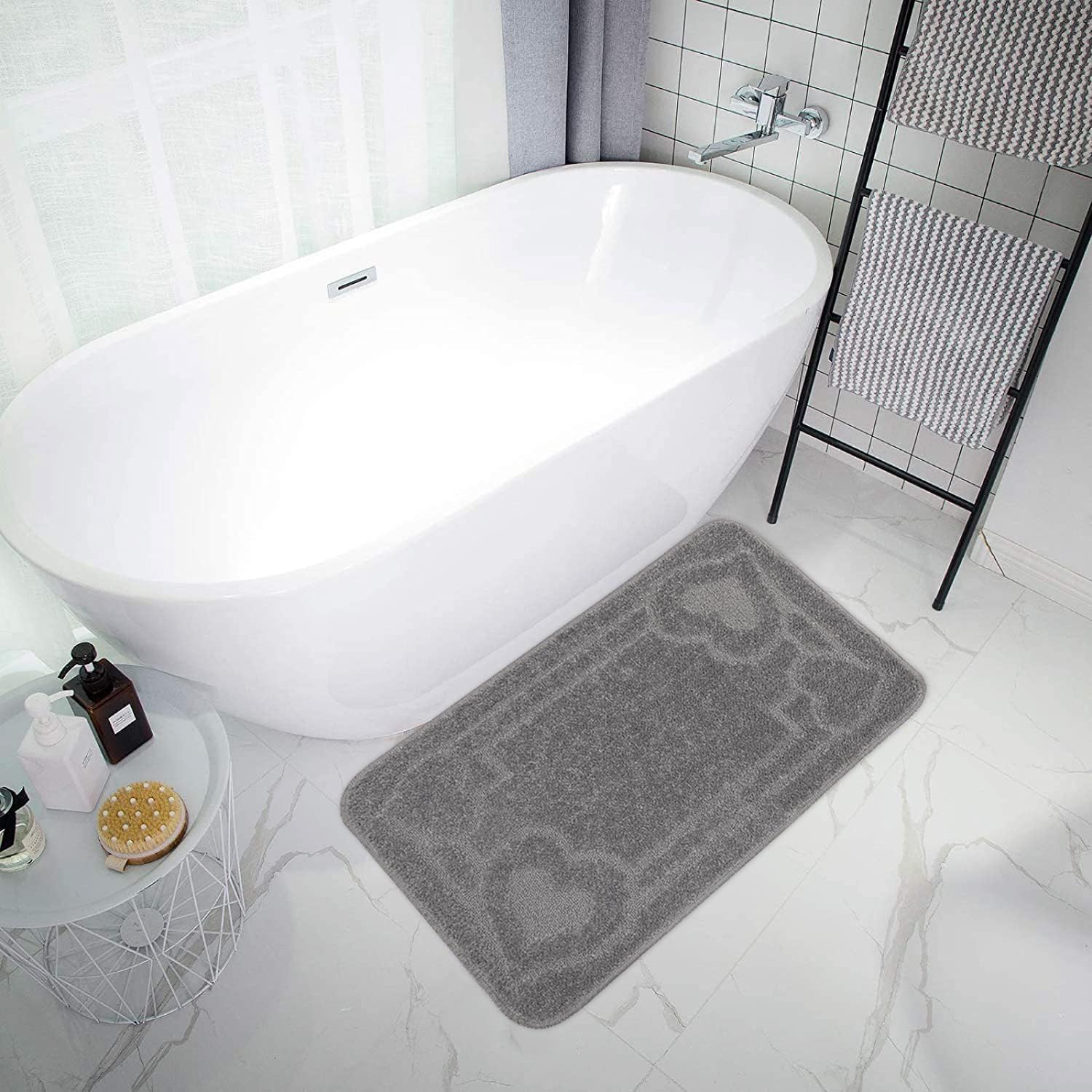 Tappeto Bagno 50x80 cm Tinta Unita Antiscivolo Assorbente Camera Letto Made In Italy Grigio