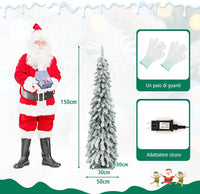 Albero di Natale Slim 120/150 CM, Albero di Natale Innevato con 225/334 Punte PVC, Timer, 100/150 Luci LED a 2 Colori e 11 Modalità di Illuminazione, Decorazione Natalizia Ideale (150 CM)