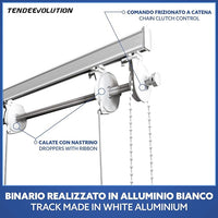 BASTONE BINARIO PER TENDA A PACCHETTO CON 3 CALATE  IN ALLUMINIO BIANCO Lungh. 140 CM Attacco Soffitto COMANDO A SX