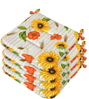 Set 4 Cuscini Sedia Cucina Cotone Lavabili Universali Coprisedia Morbidi Fiori Papaveri Rosso