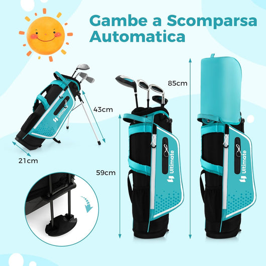 Set di Mazze da Golf per Bambini 5-7 Anni, Set Allenamento Golf con Sacca, Fodera Impermeabile, Legno di Fairway 3, Ferro 7, Ferro S e Putter per Bambini e Bambine, Destrorso