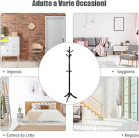 Attaccapanni ad Albero, Appendiabiti in Legno di Gomma con 9 Ganci, Albero Porta Abiti per Camera da Letto Soggiorno Ingresso e Ufficio, 50x50x138-175 cm (Nero)