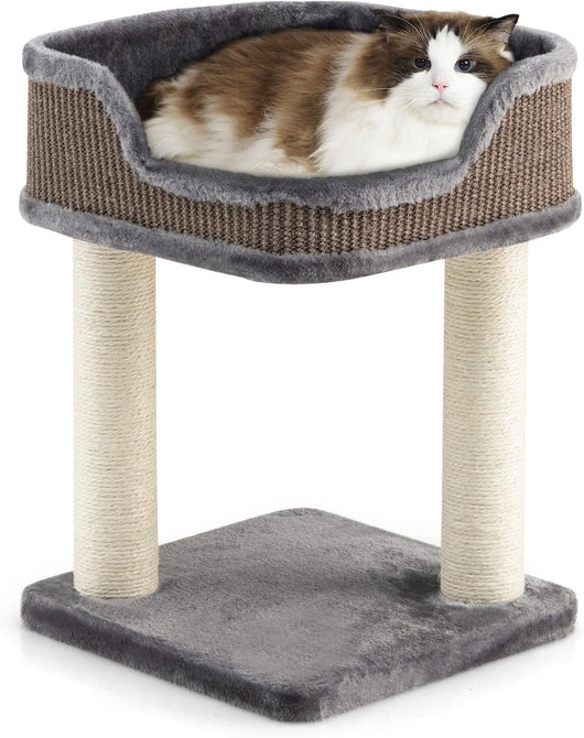 Tiragraffi per Gatti, Albero Tiragraffi Gatto con Piattaforma in Peluche e Tiragraffi in Sisal, Tiragraffi da Divano in Legno per Gatti Piccoli, 35 x 35 x 50 cm (Grigio)