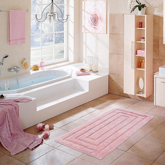 Tappeto Bagno 60x40 cm Puro Cotone Elegante Lussuoso Morbido Scendiletto Antiscivolo Rosa