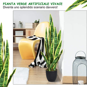 Pianta Artificiale sansevieria Finta da 90 cm con Serpente con Vaso e 20 Foglie, Agave Finta pianta Finta per casa Giardino Ufficio, Gialla