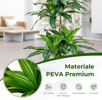 Pianta Finta Dracaena Alto 140 cm, Albero Artificialecon 92 Foglie e Vaso di Cemento Incorporato, Pianta Verde Realistica da Interno ed Esterno, Nessuna Manutenzione Richiesta