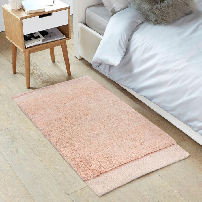 Tappeto Scendiletto Camera Doccia Bagno 60x120 Cm Morbido Puro Cotone Assorbente Antiscivolo Rosa