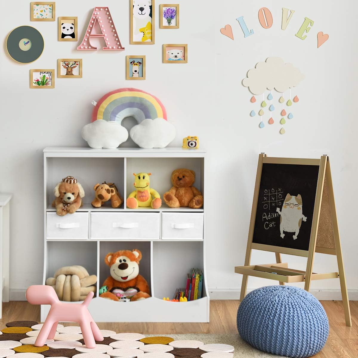 Libreria Contenitore per Bambini, con Ripiani e Cassetti, per Camera dei Bambini, 93 x 40 x 94 cm (Bianco)