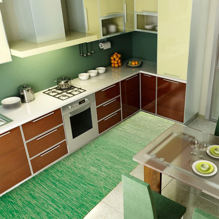 Tappeto Cucina Bagno Puro Cotone Assorbente Tessuto Intrecciato Verde 55x280 cm