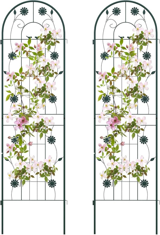 Grigliati per Rampicanti 220 x 50 CM, Set di 2 Tralicci di Metallo Antiruggine per Piante Rampicanti, Rose e Verdure, Decorazione Esterna per Giardino, Cortile e Patio (Verde)