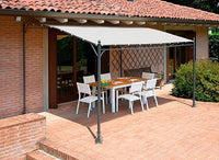 Pergola da parete 3×2,5mt gazebo in ferro con telo ecrù 180gr poliestere Tomaino