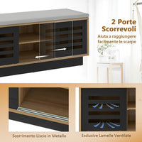 Panca Scarpiera con 6 Scomparti e 3 Ripiani Regolabili, Panca Porta Scarpe con Cuscino, Scarpiera con 2 Ante Scorrevoli, Mobile Scarpe per Ingresso, Soggiorno, 99,5 x 34,5 x 46 cm (Marrone)