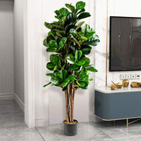 Albero Pianta Fico Ficus Artificiale Plastica, Verde, 150cm, Vaso Ø17cm