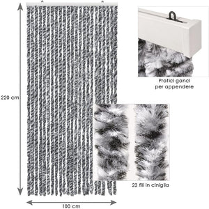 Tenda in Ciniglia 100x220 cm Porta Ingresso ProteggiSole Antimosche Lavabile Regolabile Grigio