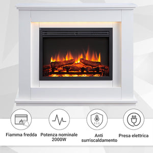 Camino elettrico da terra Baldur | Fuoco 3D, riscaldamento 2000W, wifi, crepitio, telecomando, timer, termostato |Bianco