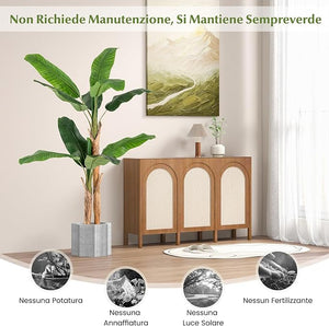 Albero di Banana Artificiale Alto 165/195 cm, Albero di Banana Finto con 10/27 Grandi Foglie, Steli Doppi/Triplici e Corteccia Naturale, Pianta in Vaso da Interno (165 cm)