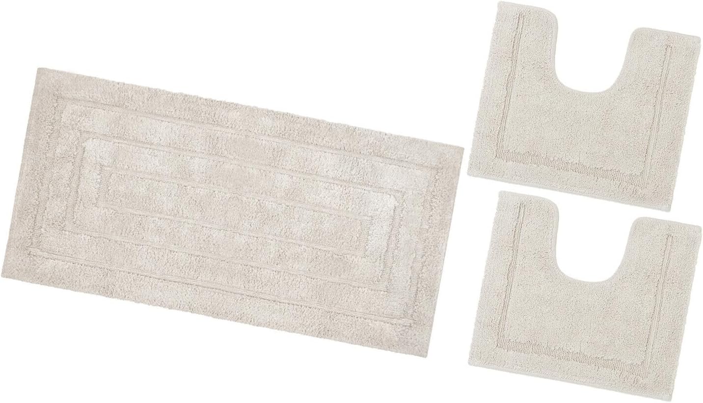 Tappeto Bagno Parure Set 3 Pezzi Puro Cotone Elegante Morbido Soffice Antiscivolo Beige