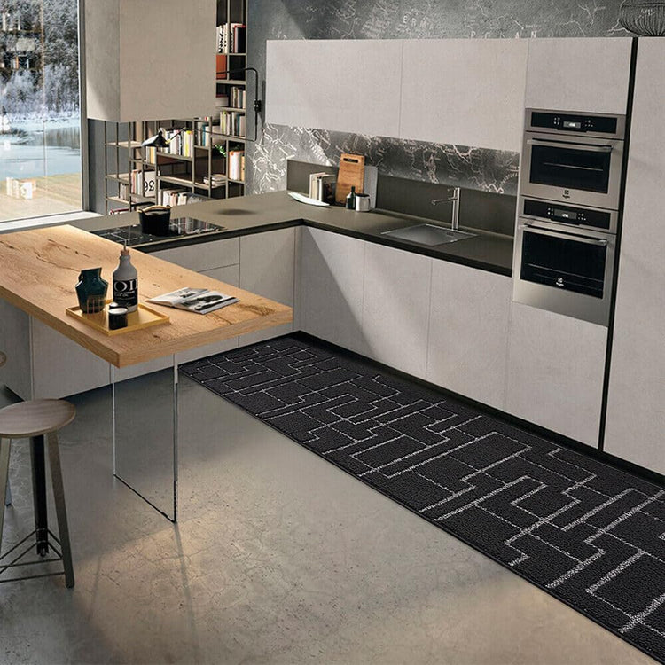 Tappeto Casa Cucina 3D 50x40 Cm Design Geometrico Moderno Assorbente Antiscivolo Nero