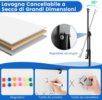 Lavagna Bianca Magnetica Mobile con Accessori, Lavagna Regolabile in Altezza e Angolo con Supporto Rotondo, 5 Ruote Bloccabili, 65 x 60 x 132-192 cm