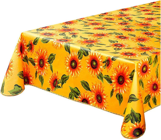 Tovaglia Antimacchia Cucina 135x135 cm Girasoli Bordata Cotone Plastificato Copritavolo Giallo