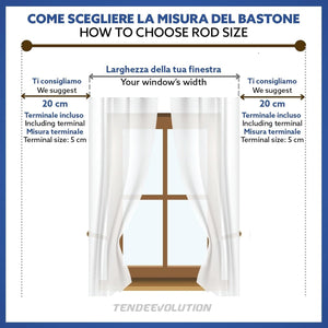 Bastone Tenda in Legno di Alta Qualità, diametro 35 mm a corda colore noce lunghezza 300 CM