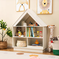 Libreria per Bambini a Forma di Casa, Scaffale in Legno con 5 Cubi per Giocattoli, Organizer di Stoccaggio Antiribaltamento, Scaffale Aperto a 3 Livelli, 88x34x108 cm (Bianco)