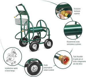 Carrello Avvolgitubo da Giardino Professionale, Carrello per Tubo Irrigazione in Metallo con Ruote Grande, 95 x 62 x 113 cm