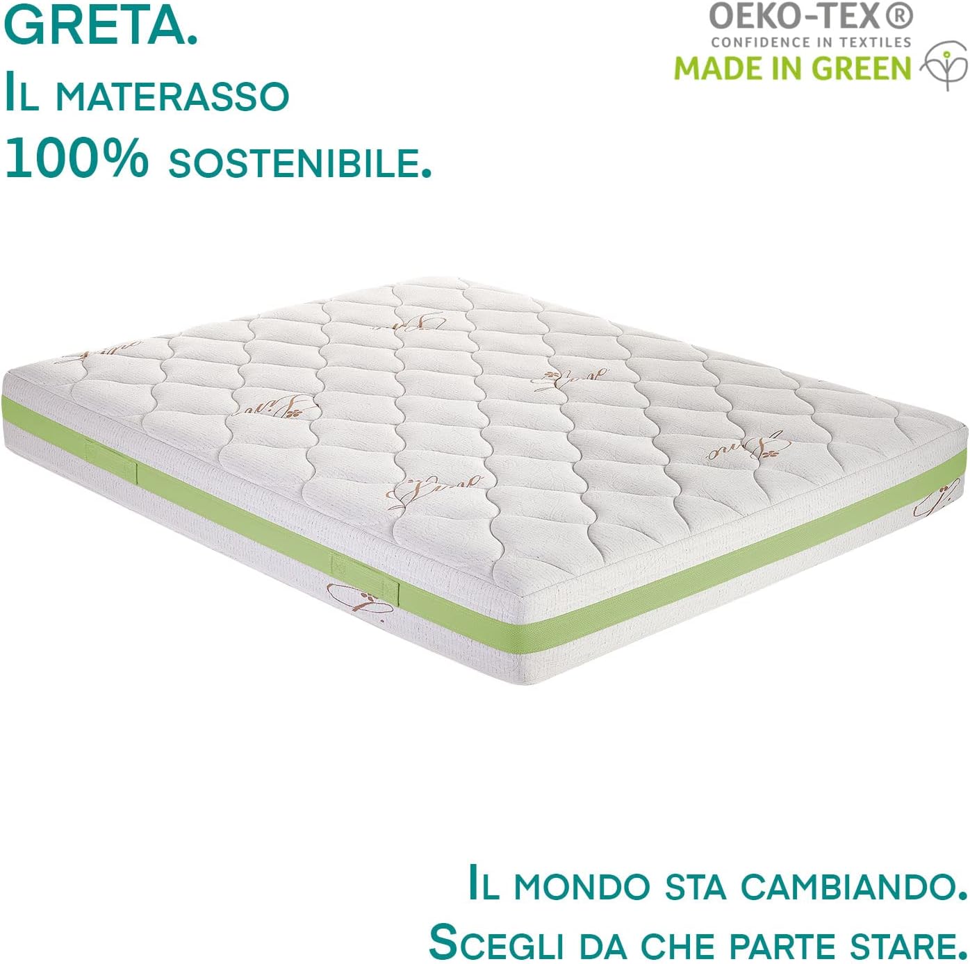 Materasso Green 120x190 h23 cm memory foam rivestimenti in lino sfoderabile Made in Italy Farmarelax