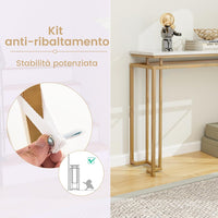 Tavolo Consolle Dorato, Tavolo Ingresso Moderno da 120 CM con Piano Effetto Marmo e Struttura Geometrica in Metallo, Consolle con Kit Antiribaltamento per Ingresso, Soggiorno e Corridoio