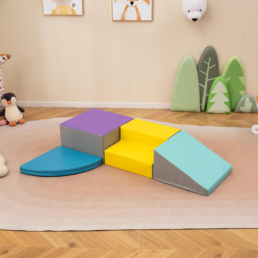 Set di Blocchi in Schiuma per Bambini 4 Pezzi, Set di Costruzioni Morbide in PU + EPE per Sviluppo dei Bambini, Gioco Attivo Interno per Arrampicarsi e Gattonare