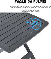 Tavolo Plastica Pieghevole 79x72cm Effetto Legno da Interno E da Giardino colore antracite Tomaino 