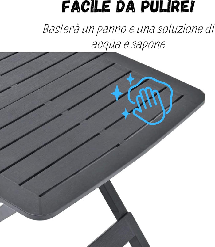 Tavolo Plastica Pieghevole 79x72cm Effetto Legno da Interno E da Giardino colore antracite Tomaino 