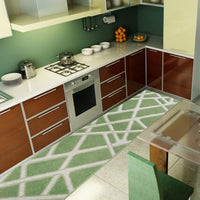 Tappeto Cucina Tessitura 3D 50x130 cm Reticolato Moderno Passatoia Antiscivolo Lavabile Verde