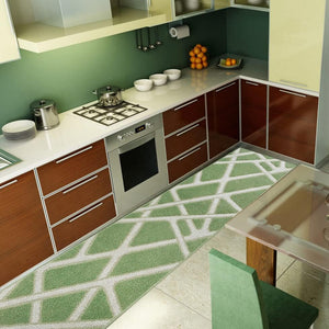 Tappeto Cucina Tessitura 3D 50x230 cm Reticolato Moderno Passatoia Antiscivolo Lavabile Verde