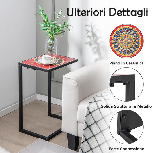 Tavolino da Esterno ed Interno, Tavolino da Giardino con Piano in Ceramica e Telaio in Metallo, Tavolino da Caffè Antiruggine e Impermeabile per Giardino, Salotto e Balcone