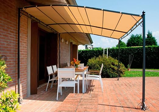 Pergola da parete 3×2,5mt gazebo in ferro con telo ecrù 180gr poliestere Tomaino