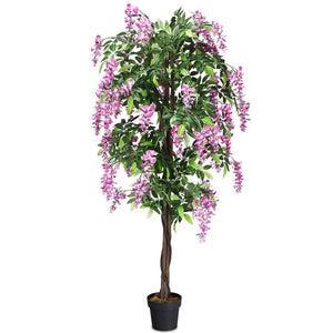 Albero Artificiale con Fiori Glicine Pianta Artificiale Pianta Decorativa in Vaso da Arredo Interno ed Esterno, Rosa