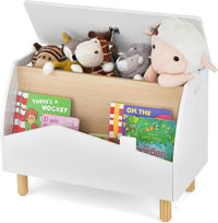 Scaffale dei Giocattoli per Bambini in Legno, Libreria per Bambini con Ripiano Espositivo e Contenitore con Coperchio Apribile, Ideale per Cameretta e Nido, 60 x 30 x 44 cm (Bianco)