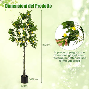 Albero di Limone Artificiale, Pianta di Limone Finto Alto 80/120/160 CM con Frutti di Limone, Vaso di Cemento, Pianta in Vaso con Fogliame, Manutenzione Gratuita (160 cm)