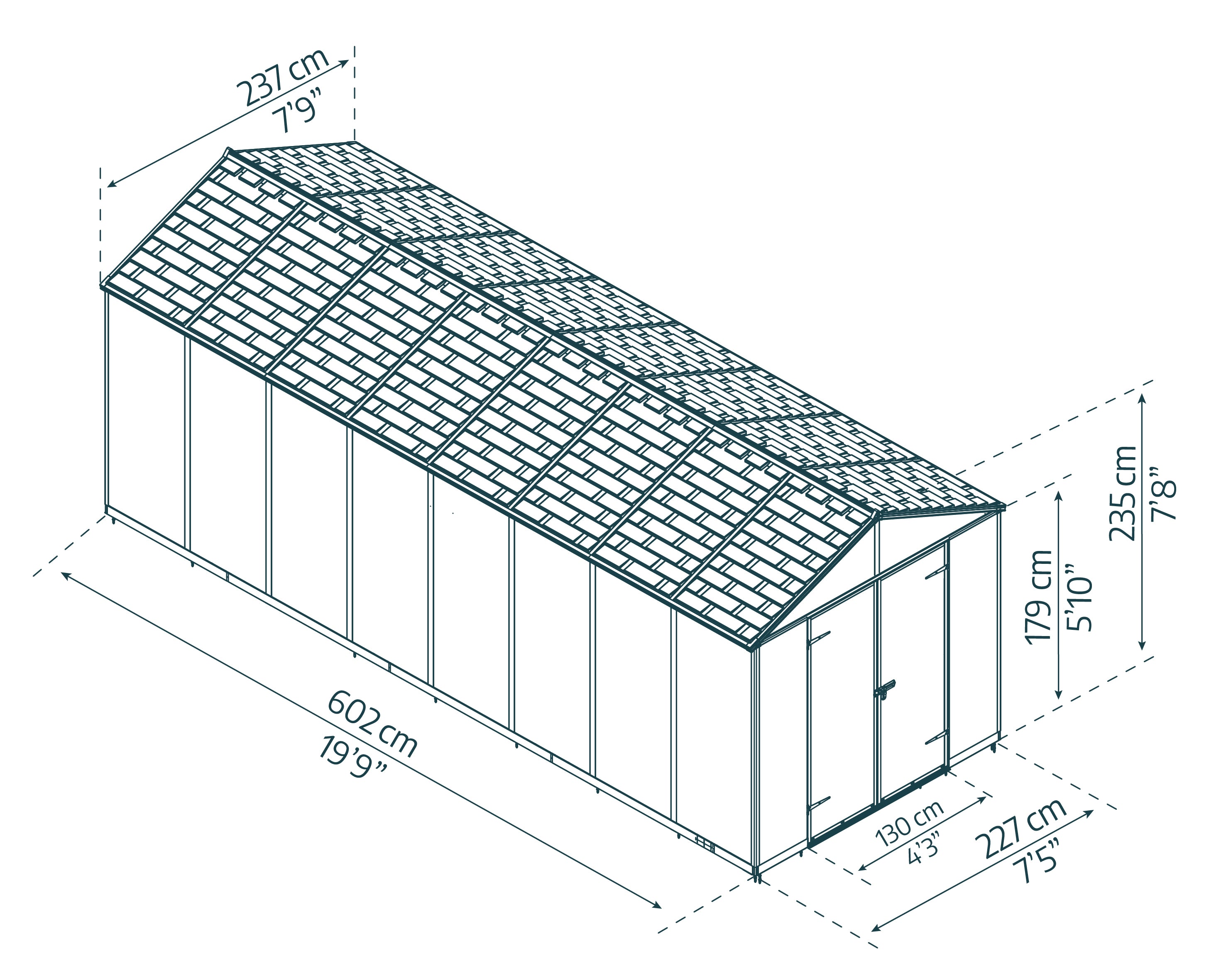 Casetta Da Giardino in Policarbonato Ultra Resistente Rubicon  602X237X235 cm Grigio Scuro