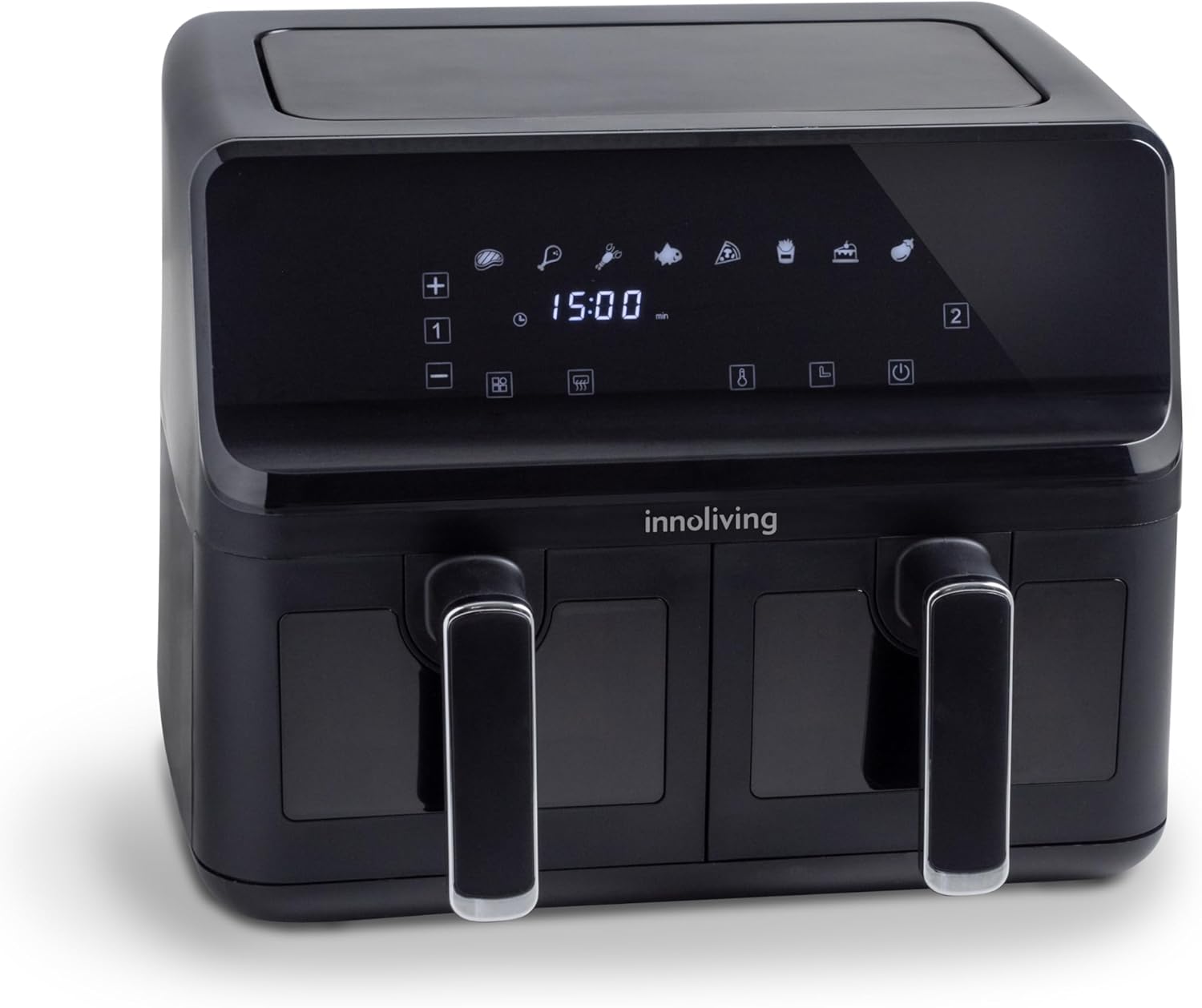 Innoliving Friggitrice ad Aria INN-798 Doppio Cestello 2700W, da 8 Litri, 2 Griglie, TouchScreen Intelligente, Cottura Sincronizzata o Separata, Finestre di Controllo Trasparenti, Piedini Antiscivolo