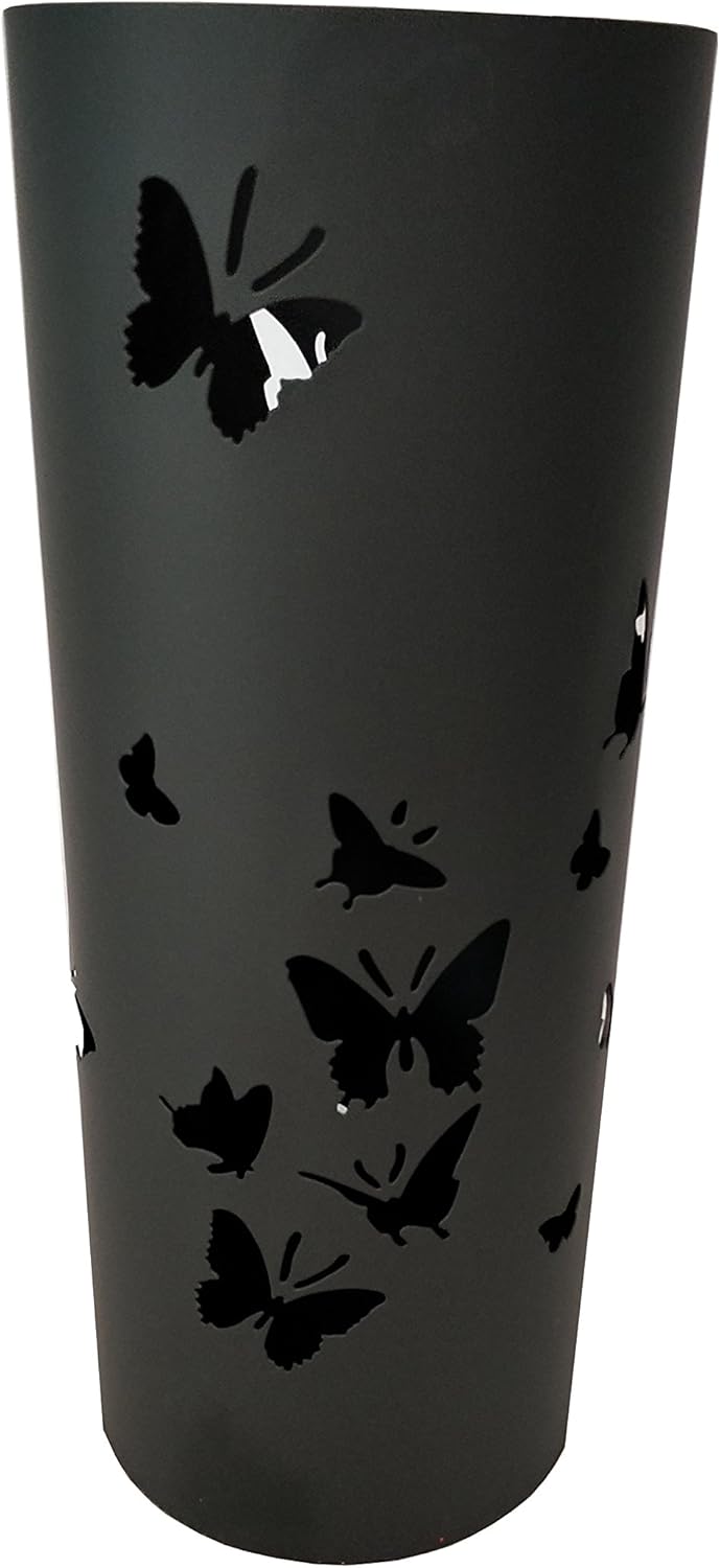 King Home PORTAOMBRELLI TONDO NERO "BUTTERFLIES" in metallo verniciato Ø18x46h cm