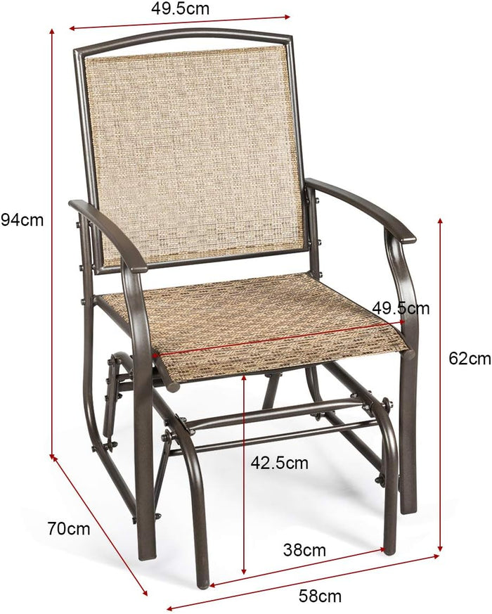 Poltrona a Dondolo da Giardino Sedia a Dondolo Esterno, Struttura di Metallo, Fino a 150 kg, per Cortile e Giardino, Marrone (Set di 2)