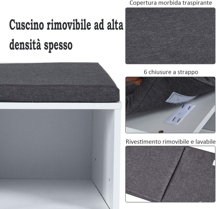 Scarpiera Salvaspazio da Ingresso con 10 Scomparti, Panca Contenitore con Cuscino, Cassapanca Portascarpe 104 x 30 x 48cm (Bianco)