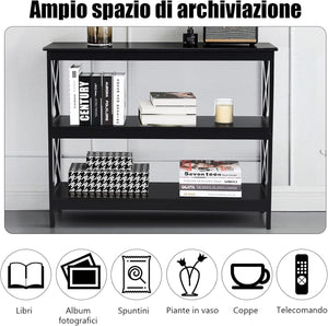 Tavolo Consolle a 2/3 Ripiani, Tavolo d’Ingresso in Legno, Mobile Multifunzionale per Soggiorno e Corridoio, 100 x 30 x 80cm, Portata Massima 30 kg (3 Ripiani, Nero)