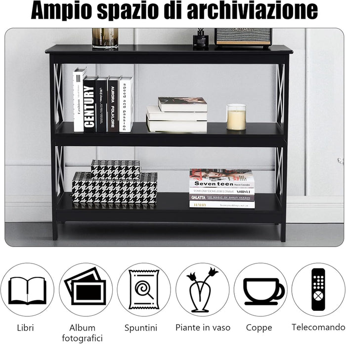 Tavolo Consolle a 2/3 Ripiani, Tavolo d’Ingresso in Legno, Mobile Multifunzionale per Soggiorno e Corridoio, 100 x 30 x 80cm, Portata Massima 30 kg (3 Ripiani, Nero)