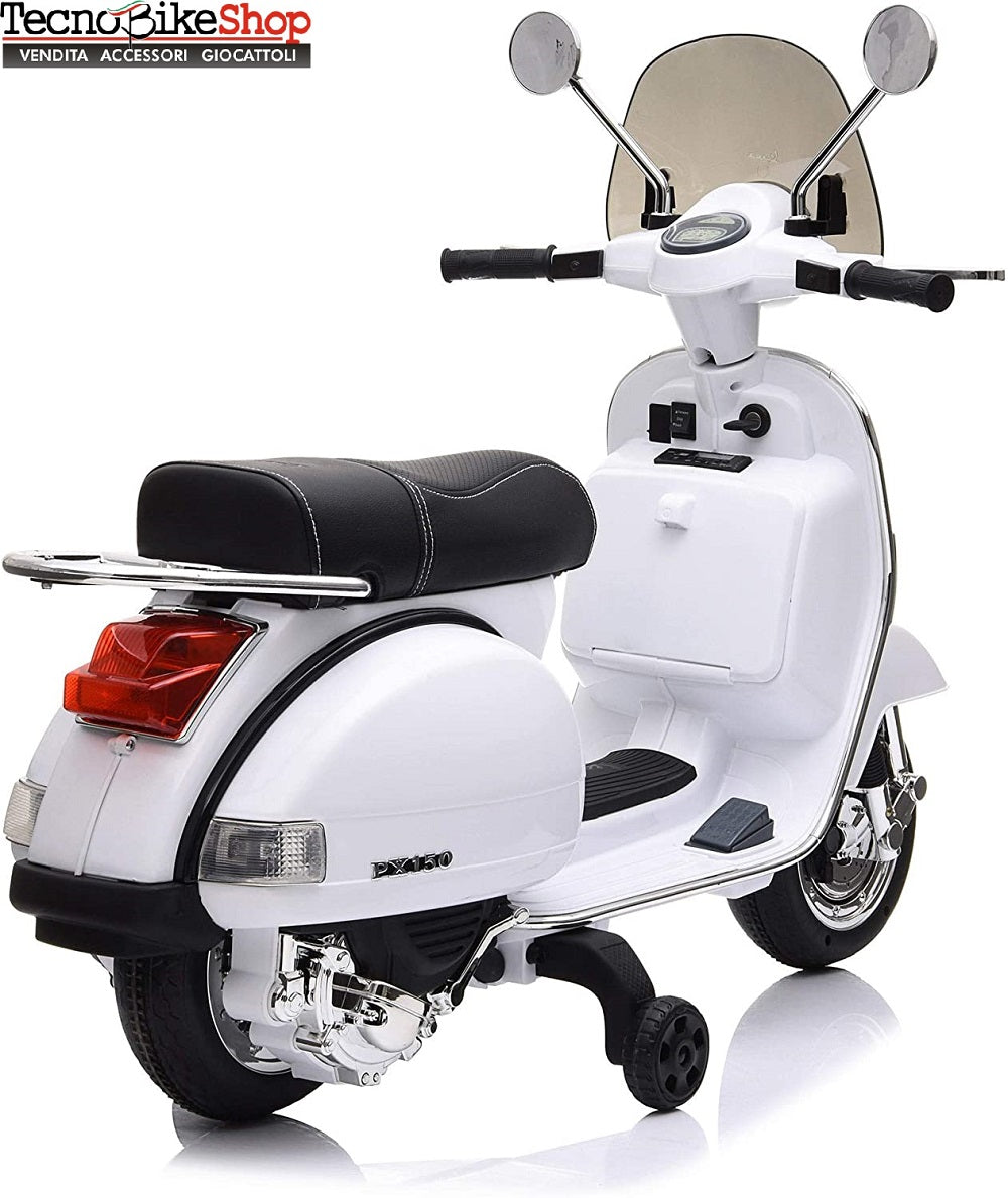 Moto Scooter Elettrico per Bambini Piaggio VESPA PX150 FULL con Parabrezza e Bauletto 12V-Bianco